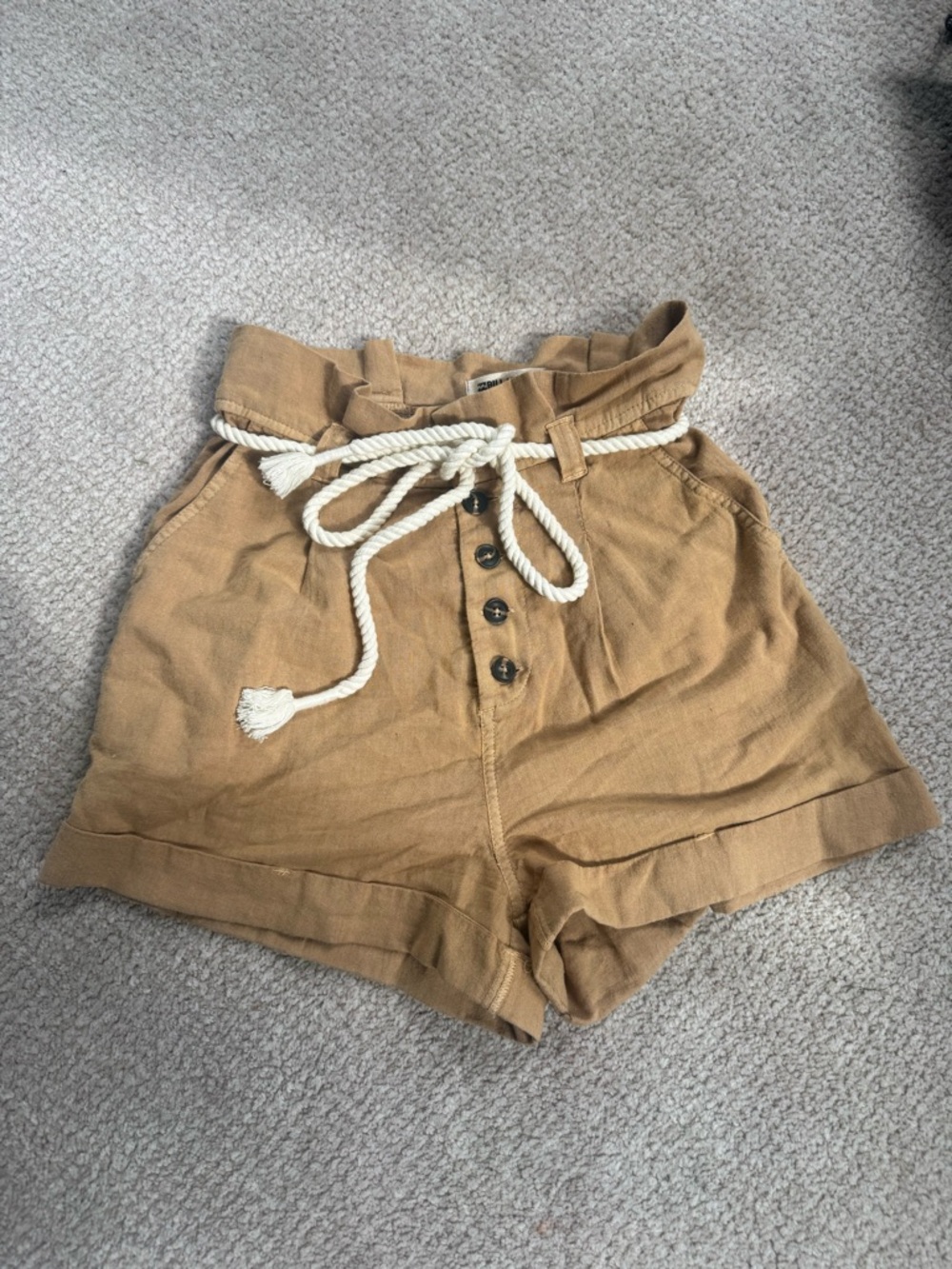 Billabong High-Waist Paperbag Shorts with Rope Belt - Tan